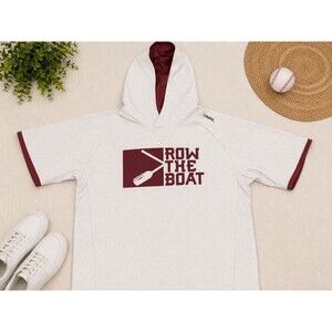 UNRL Row The Boat Short Sleeve Hoodie 2XL White Maroon Topographic Performance
